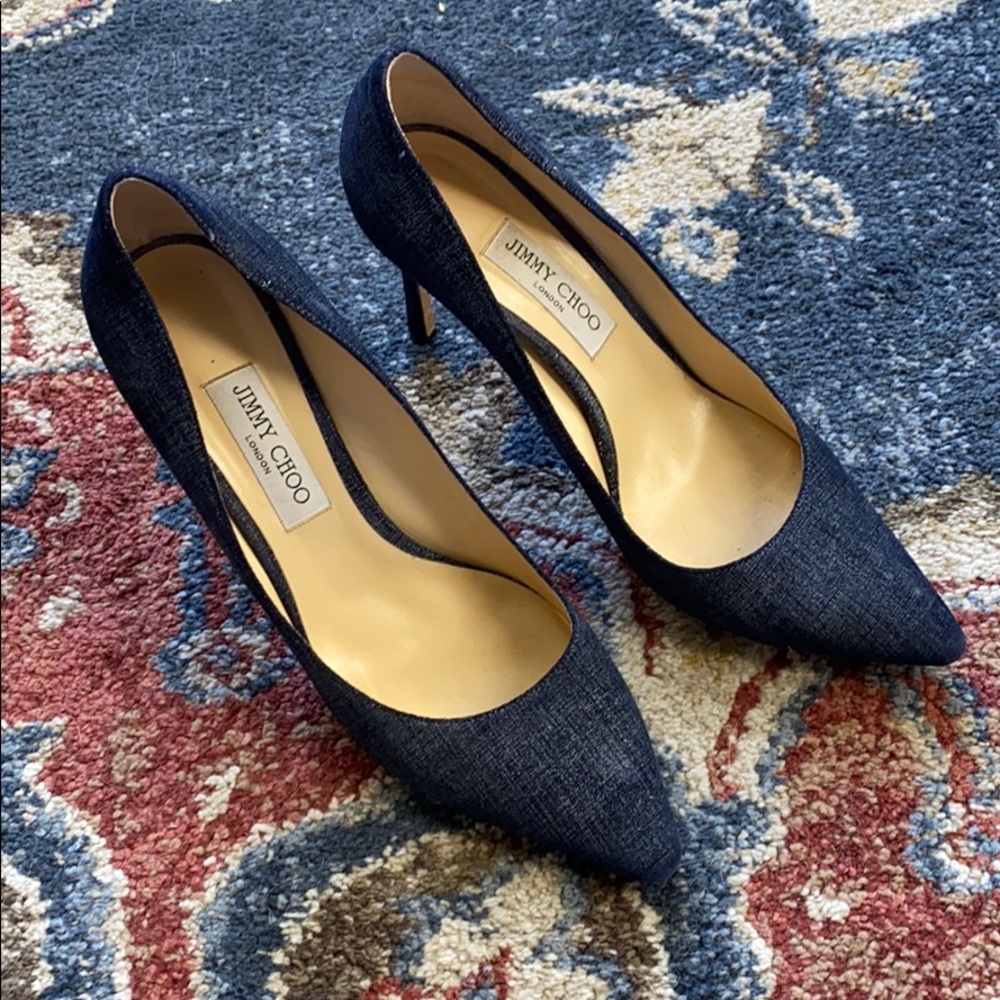 Jimmy Choo London Romy Pump denim heels sz 41